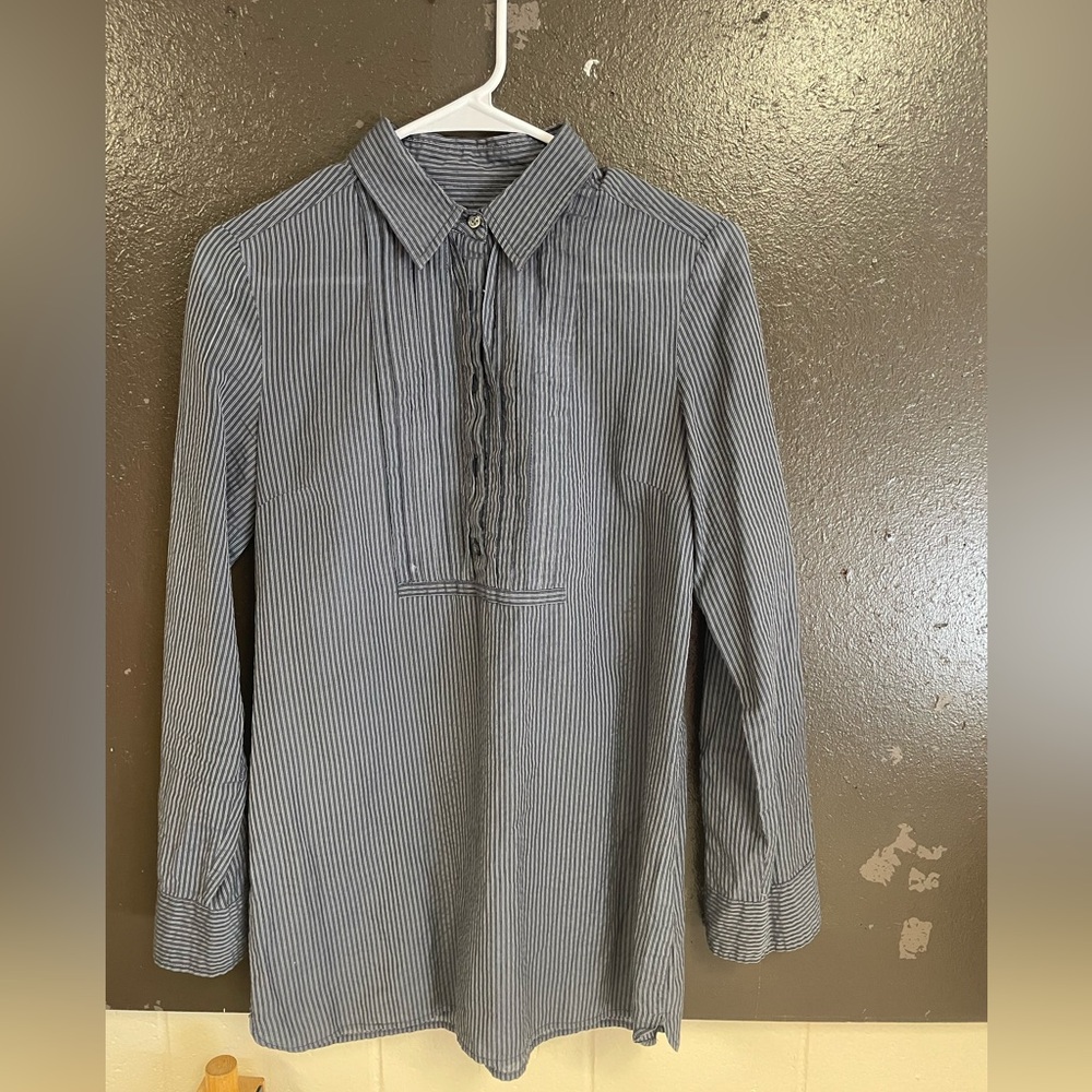 Dark blue and white stripe Long Sleeve Blouse